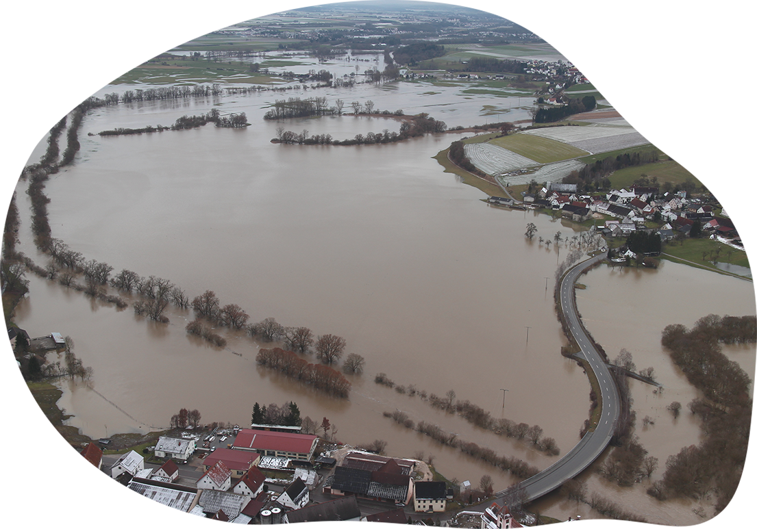 Luftbild vom Hochwasser beim Neckar